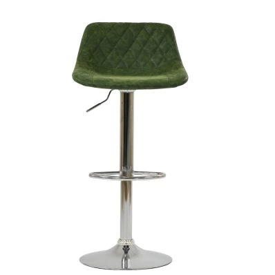 Hudson Bar Stool Aged Olive Green Leather & Chrome Base