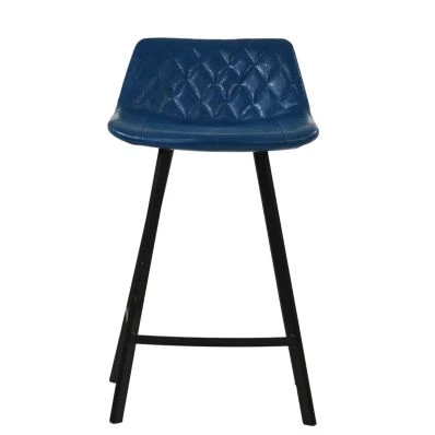 Duran Bar Stool Blue Leather & Black 65cm