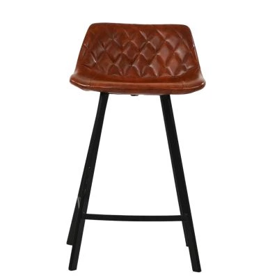 Duran Bar Stool Vintage Tan Brown Leather & Black 65cm