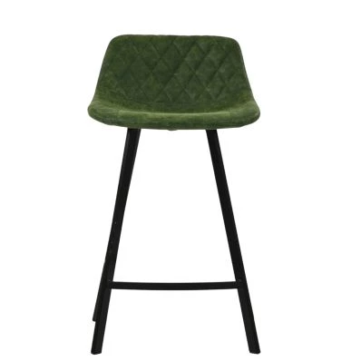 Duran Bar Stool Aged Olive Green Leather & Black 65cm