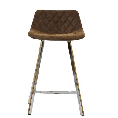 Duran Bar Stool Aged Brown Leather & Chrome 65cm
