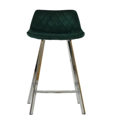 Duran Bar Stool Emerald Green Velvet & Chrome 65cm