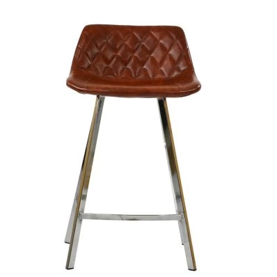 Duran Bar Stool Vintage Tan Brown Leather & Chrome 65cm
