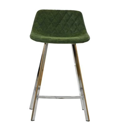 Duran Bar Stool Aged Olive Green Leather & Chrome 65cm