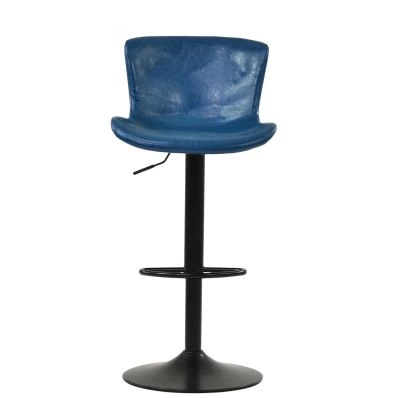 Lucia Bar Stool Blue Leather & Black Base