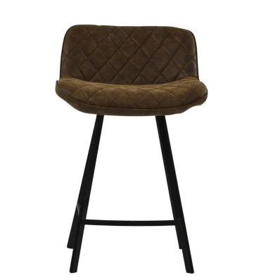 Franz Bar Stool Aged Brown Leather & Black 75cm