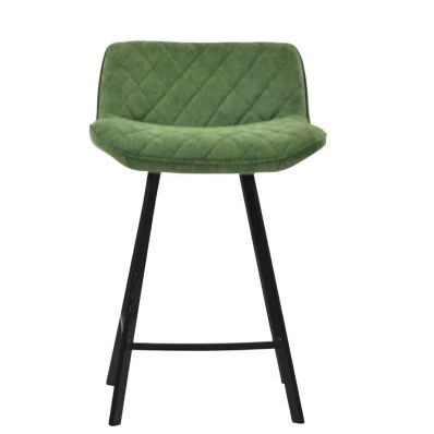 Franz  Bar Stool Aged Olive Green Leather & Black 65cm