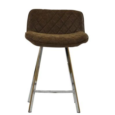 Franz  Bar Stool Aged Brown Leather & Chrome 65cm