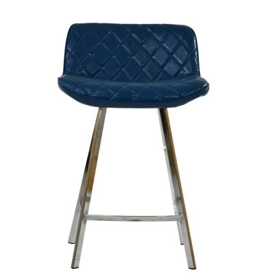 Franz  Bar Stool Blue Leather & Chrome 65cm