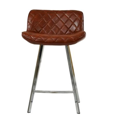Franz  Bar Stool Vintage Tan Brown Leather & Chrome 65cm