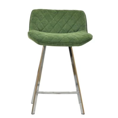 Franz  Bar Stool Aged Olive Green Leather & Chrome 65cm
