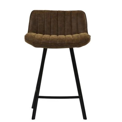 Islay Bar Stool Aged Brown Leather & Black 75cm