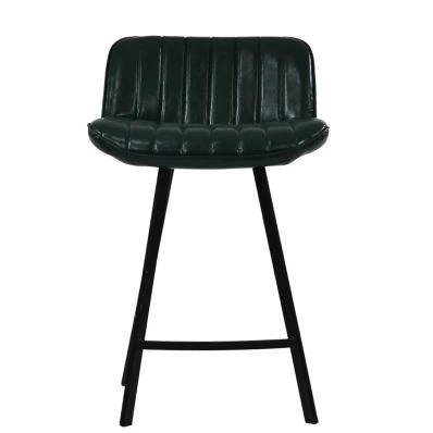 Islay Bar Stool Forest Green Leather & Black 75cm