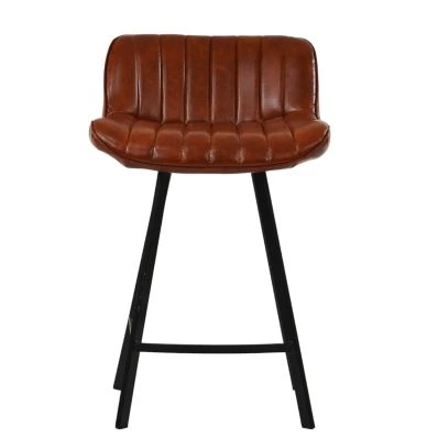 Islay Bar Stool Vintage Tan Brown Leather & Black 65cm