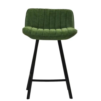 Islay Bar Stool Aged Olive Green Leather & Black 65cm