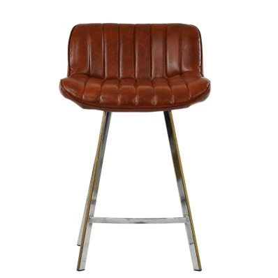 Islay Bar Stool Vintage Tan Brown Leather & Chrome 75cm