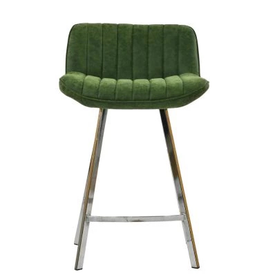 Islay Bar Stool Aged Olive Green Leather & Chrome 75cm