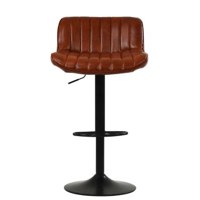 Sydney Bar Stool Vintage Tan Brown Leather & Black Base