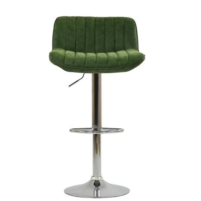 Perth Bar Stool Aged Olive Green Leather & Chrome Base