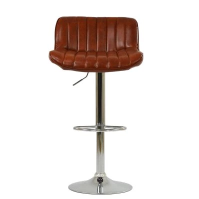 Perth Bar Stool Vintage Tan Brown Leather & Chrome Base