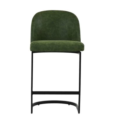 Delamere Bar Stool Aged Olive Green Leather & Black 75cm