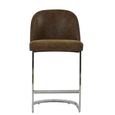 Delamere Bar Stool Aged Brown Leather & Chrome 65cm