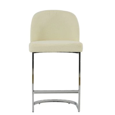 Delamere Bar Stool Cream Boucle Fabric & Chrome 65cm
