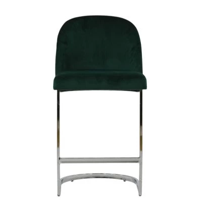 Delamere Bar Stool Emerald Green Velvet & Chrome 75cm