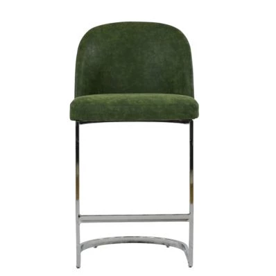 Delamere Bar Stool Aged Olive Green Leather & Chrome 75cm