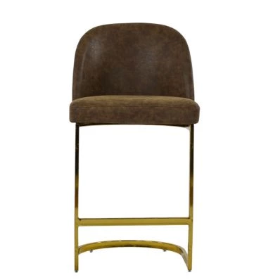 Delamere Bar Stool Aged Brown Leather & Brass 75cm