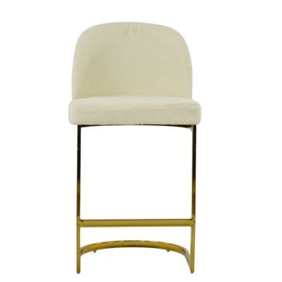 Delamere Bar Stool Cream Boucle Fabric & Brass 75cm