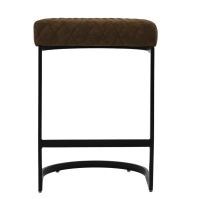 Burrello Bar Stool Aged Brown Leather & Black 65cm