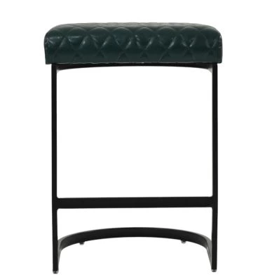 Burrello Bar Stool Forest Green Leather & Black 75cm