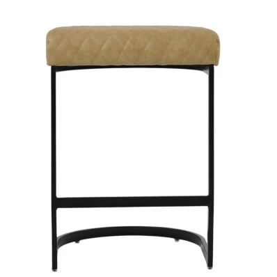 Burrello Bar Stool Aged Cream Leather & Black 75cm