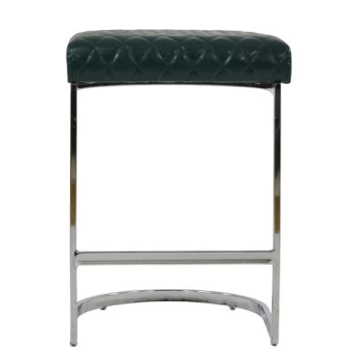Burrello Bar Stool Forest Green Leather & Chrome 65cm