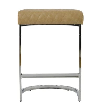 Burrello Bar Stool Aged Cream Leather & Chrome 75cm