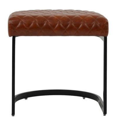 Burrello Low Bar Stool Vintage Brown Leather & Black 46cm