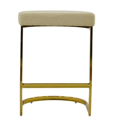 Layto Bar Stool Mink Boucle Fabric & Brass 65cm