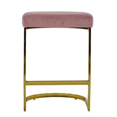 Layto Bar Stool Pink Velvet & Brass 65cm