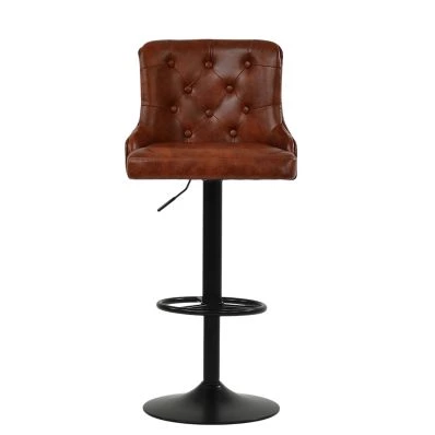 Dakota Bar Stool Vintage Tan Brown Leather & Black Base