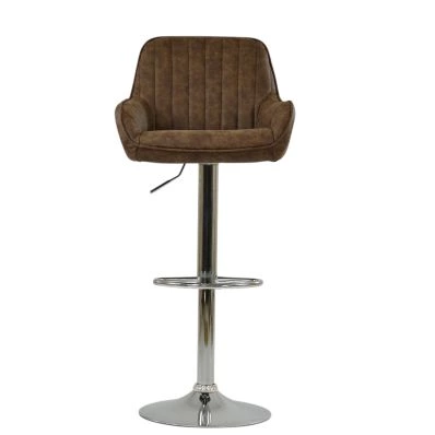 Blair Bar Stool Aged Brown Leather & Chrome Base