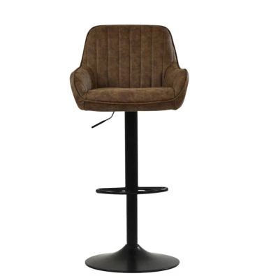 Bronx Bar Stool Aged Brown Leather & Black Base