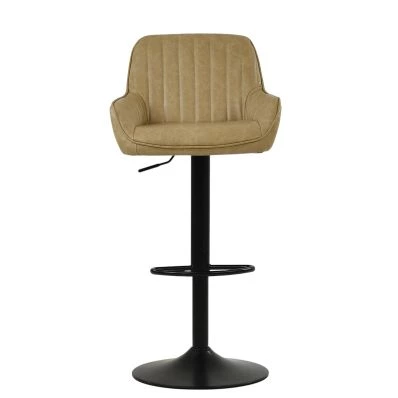 Bronx Bar Stool Aged Cream Leather & Black Base