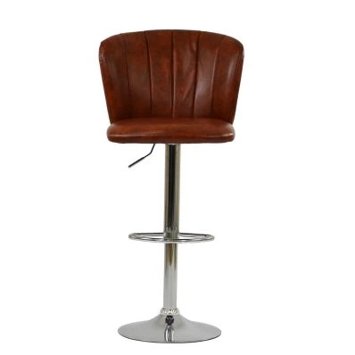 Harlem Bar Stool Vintage Tan Brown Leather & Chrome Base