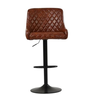 Greenwich Bar Stool Vintage Brown Leather & Black Base