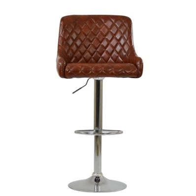 Manhat Bar Stool Vintage Brown Leather & Chrome Base