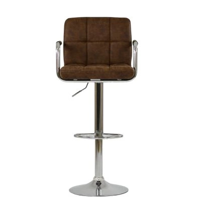 Havana Bar Stool Aged Brown Leather & Chrome Base