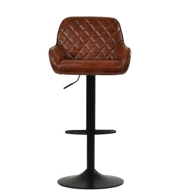 Arnside  Bar Stool Vintage Tan Brown Leather & Black Base