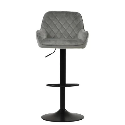 Arnside  Bar Stool Grey Velvet & Black Base