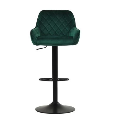 Arnside  Bar Stool Emerald Green Velvet & Black Base